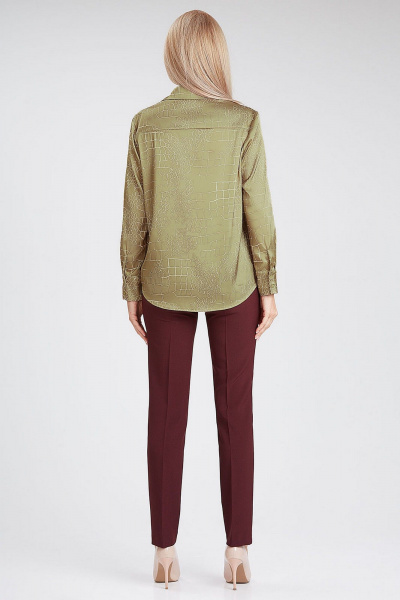 Блузка с принтом «камешки» из атласного текстиля IVARI 416/1 принт_камешки.оливка - фото 4