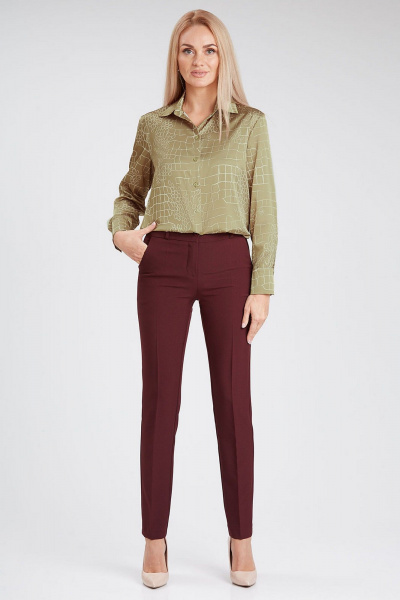 Блузка с принтом «камешки» из атласного текстиля IVARI 416/1 принт_камешки.оливка - фото 3