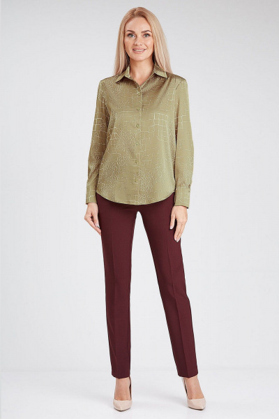 Блузка с принтом «камешки» из атласного текстиля IVARI 416/1 принт_камешки.оливка - фото 2