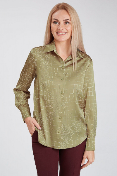 Блузка с принтом «камешки» из атласного текстиля IVARI 416/1 принт_камешки.оливка - фото 1