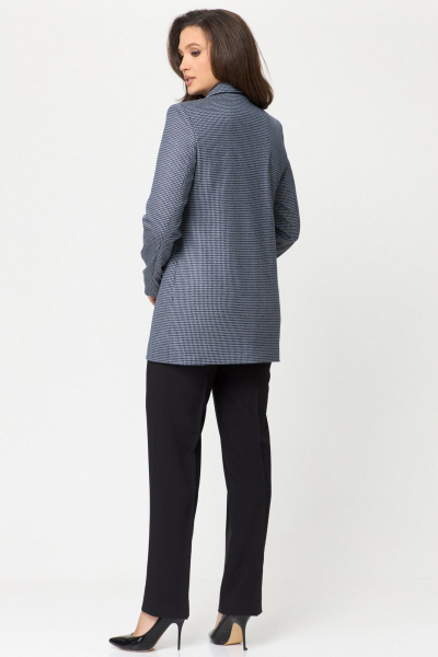 Демисезонный комплект жакет и брюки из текстиля БелЭльСтиль 762-2 84 22+596-2 79 22 синяя_мелкая_клетка+черный - фото 8