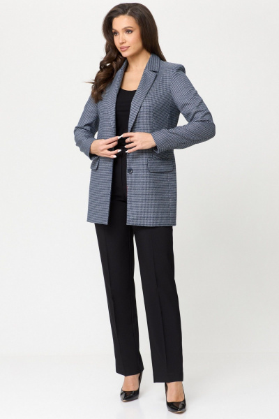 Демисезонный комплект жакет и брюки из текстиля БелЭльСтиль 762-2 84 22+596-2 79 22 синяя_мелкая_клетка+черный - фото 4