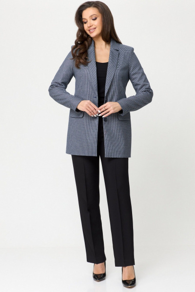 Демисезонный комплект жакет и брюки из текстиля БелЭльСтиль 762-2 84 22+596-2 79 22 синяя_мелкая_клетка+черный - фото 3