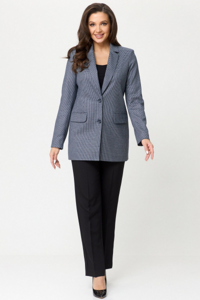 Демисезонный комплект жакет и брюки из текстиля БелЭльСтиль 762-2 84 22+596-2 79 22 синяя_мелкая_клетка+черный - фото 2