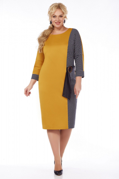 Демисезонное трикотажное платье с асимметричным силуэтом Grace for you 1044 желтый - фото 1