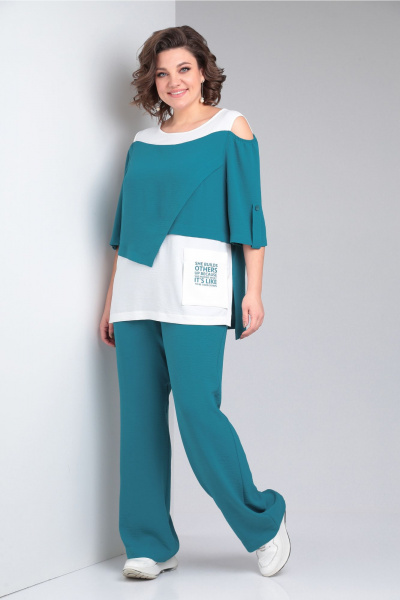 Блуза, брюки Rishelie 887 бирюза - фото 1