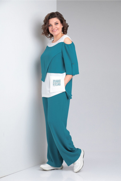 Блуза, брюки Rishelie 887 бирюза - фото 6