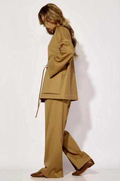 Брюки широкой посадки с складками из шерсти PINA 40115 хаки - фото 7