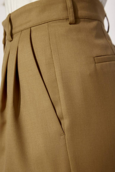 Брюки широкой посадки с складками из шерсти PINA 40115 хаки - фото 6