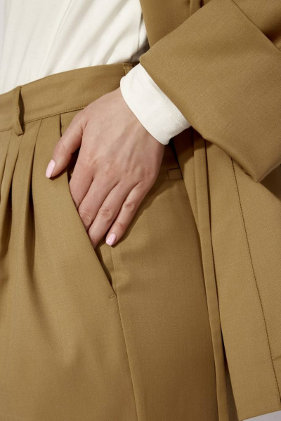 Брюки широкой посадки с складками из шерсти PINA 40115 хаки - фото 5