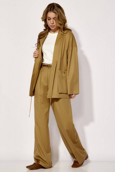 Брюки широкой посадки с складками из шерсти PINA 40115 хаки - фото 3