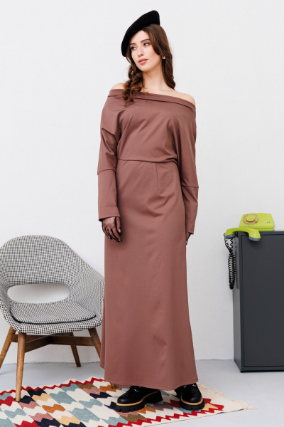 Платье летучая мышь из трикотажа в демисезон NikVa 445-2 шоколад - фото 6