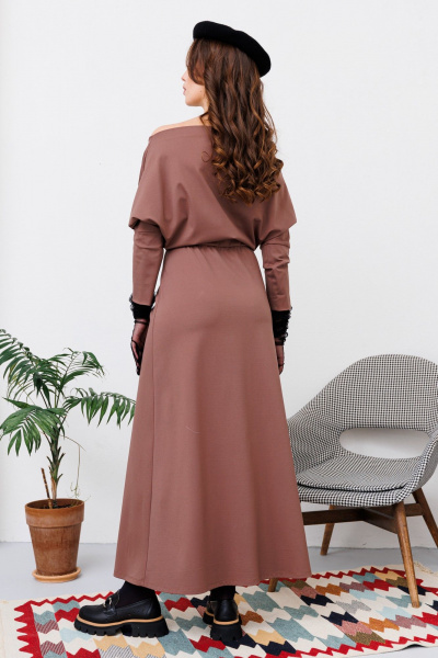 Платье летучая мышь из трикотажа в демисезон NikVa 445-2 шоколад - фото 5