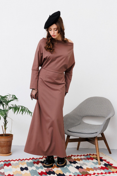Платье летучая мышь из трикотажа в демисезон NikVa 445-2 шоколад - фото 2
