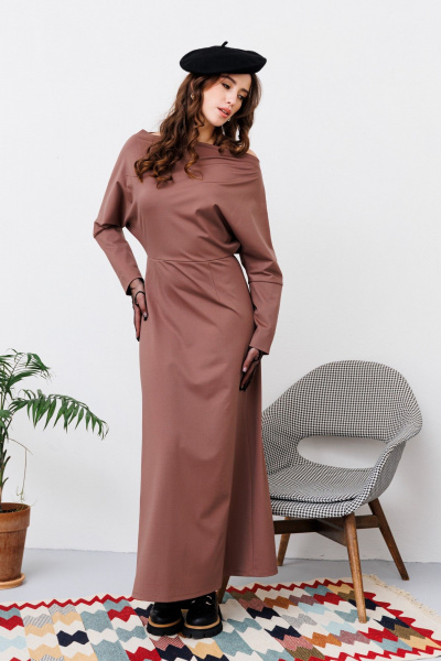 Платье летучая мышь из трикотажа в демисезон NikVa 445-2 шоколад - фото 1