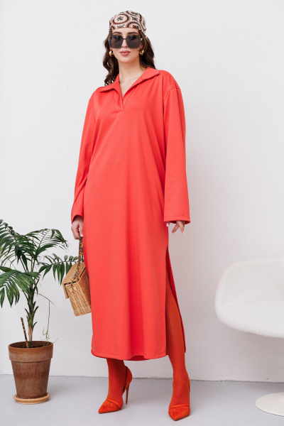 Платье с запахом и карманами из трикотажа и вискозы NikVa 446 коралл - фото 8