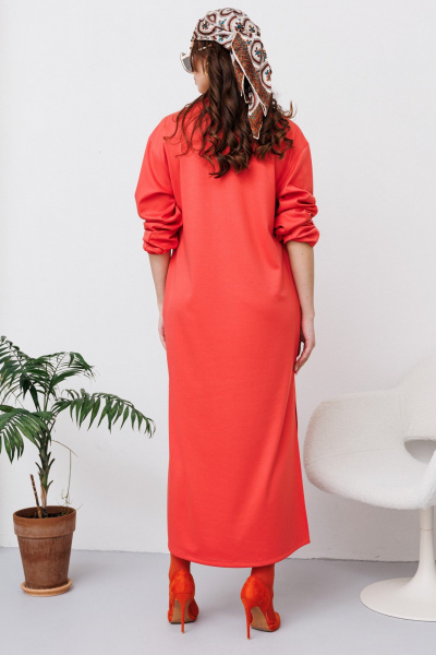 Платье с запахом и карманами из трикотажа и вискозы NikVa 446 коралл - фото 7