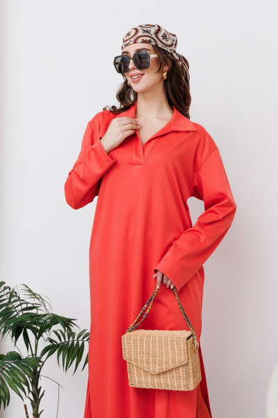 Платье с запахом и карманами из трикотажа и вискозы NikVa 446 коралл - фото 5