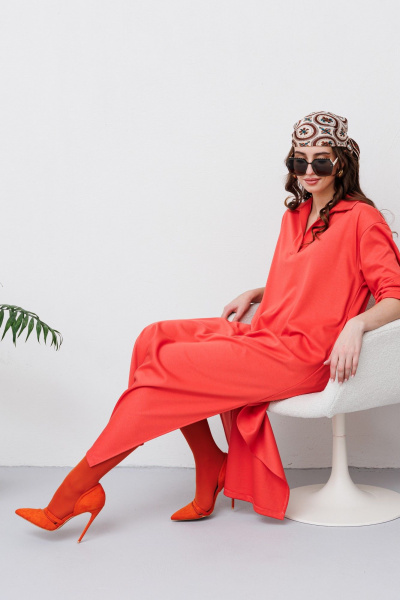 Платье с запахом и карманами из трикотажа и вискозы NikVa 446 коралл - фото 6