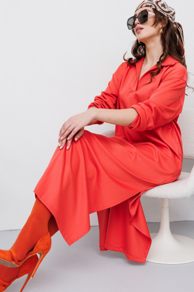 Платье с запахом и карманами из трикотажа и вискозы NikVa 446 коралл - фото 4