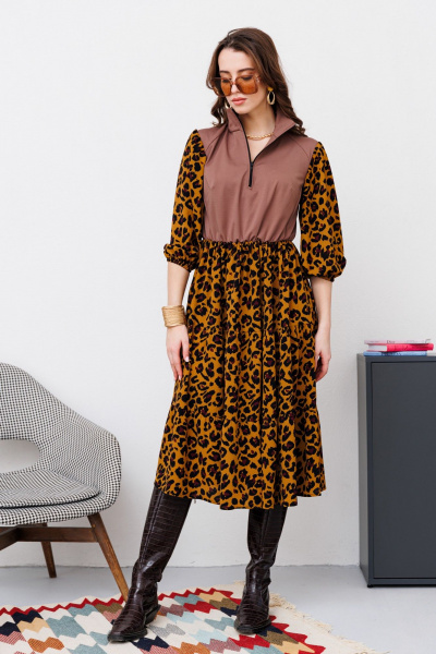 Платье NikVa 447-2 шоколад_горчичный леопард - фото 7