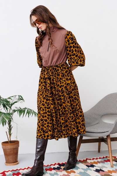 Платье NikVa 447-2 шоколад_горчичный леопард - фото 5