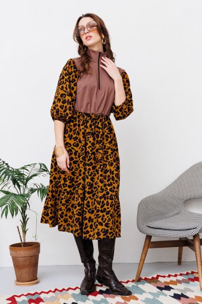 Платье NikVa 447-2 шоколад_горчичный леопард - фото 4