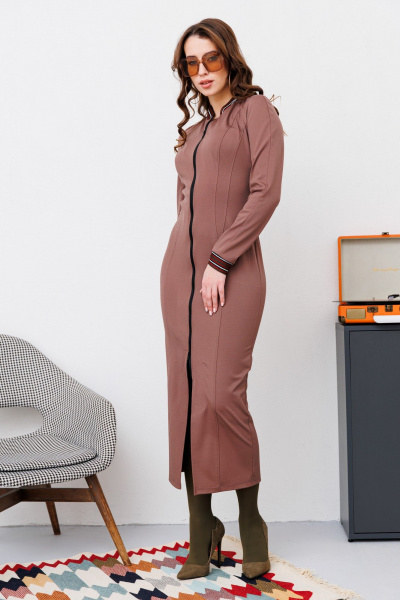 Приталенное трикотажное платье с молнией и реглан-рукавом NikVa 450-2 шоколад - фото 7