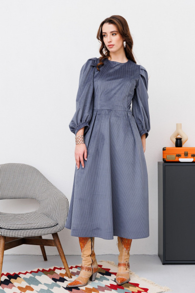 Миди платье из вельвета с нагрудными вытачками и складками NikVa 449-2 графит - фото 7