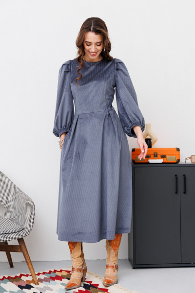 Миди платье из вельвета с нагрудными вытачками и складками NikVa 449-2 графит - фото 3