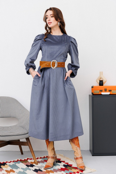 Миди платье из вельвета с нагрудными вытачками и складками NikVa 449-2 графит - фото 1