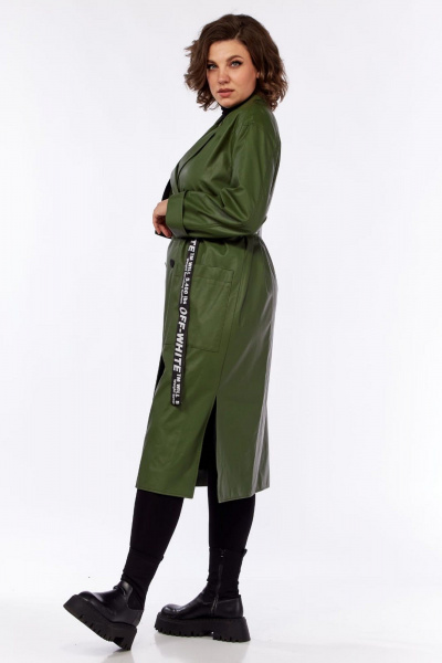 Плащ прямого силуэта из экокожи с двубортной застежкой Диомант 1885 олива - фото 3