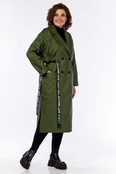 Плащ прямого силуэта из экокожи с двубортной застежкой Диомант 1885 олива - фото 2