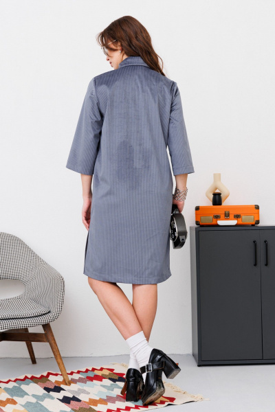 Платье свободного кроя из штроксовой ткани с карманами NikVa 451-2 графит - фото 7