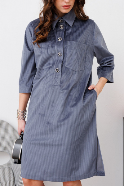 Платье свободного кроя из штроксовой ткани с карманами NikVa 451-2 графит - фото 5