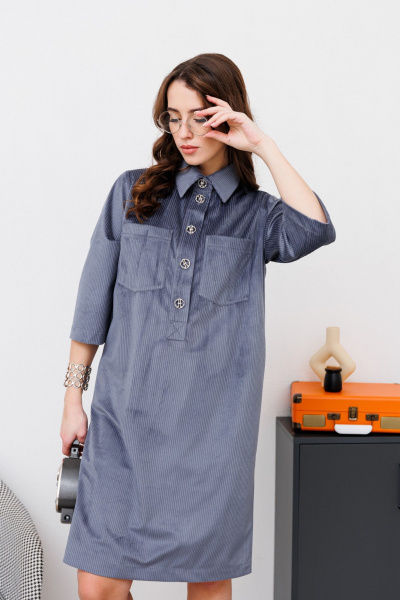 Платье свободного кроя из штроксовой ткани с карманами NikVa 451-2 графит - фото 4