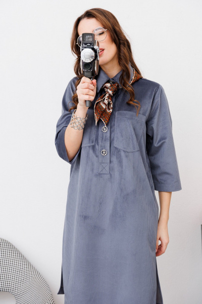 Платье свободного кроя из штроксовой ткани с карманами NikVa 451-2 графит - фото 3
