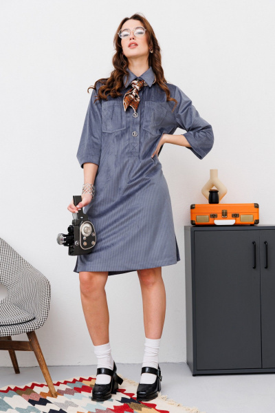 Платье свободного кроя из штроксовой ткани с карманами NikVa 451-2 графит - фото 2