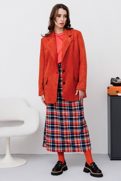 Джемпер, юбка NikVa 452 клетка_мульти_коралл - фото 5