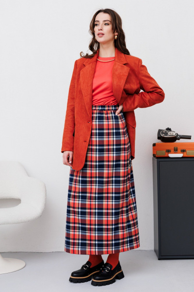 Джемпер, юбка NikVa 452 клетка_мульти_коралл - фото 6