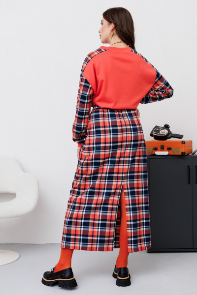 Джемпер, юбка NikVa 452 клетка_мульти_коралл - фото 4