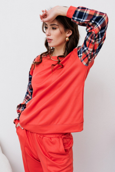 Джемпер NikVa 455 клетка_мульти_коралл - фото 4