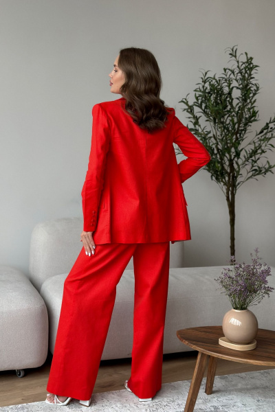 Деловой костюм жакет и палаццо из текстиля и льна Dilana VIP 1992 красный - фото 2