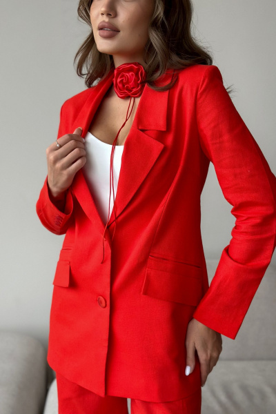 Деловой костюм жакет и палаццо из текстиля и льна Dilana VIP 1992 красный - фото 6