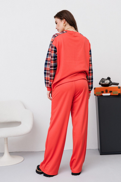 Брюки, джемпер NikVa 457 клетка_мульти_коралл - фото 3