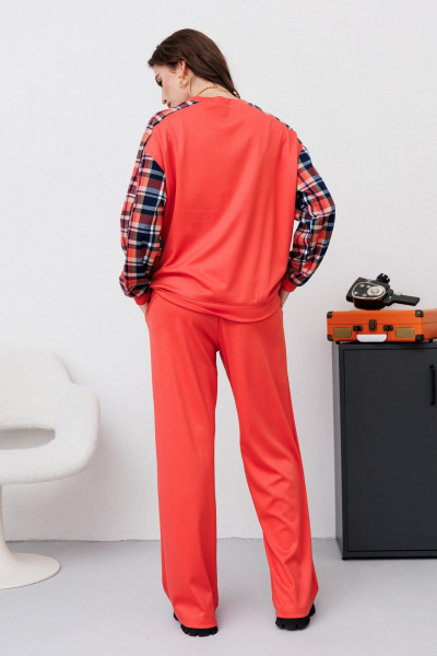 Брюки, джемпер NikVa 457 клетка_мульти_коралл - фото 4