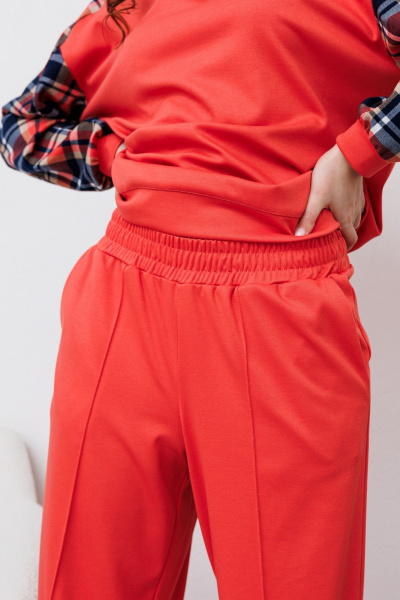 Брюки, джемпер NikVa 457 клетка_мульти_коралл - фото 5