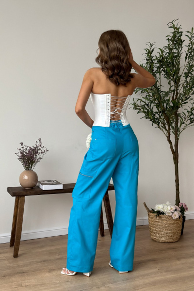 Брюки-карго расширенные книзу с карманами и шлевками Dilana VIP 1997 голубой - фото 10