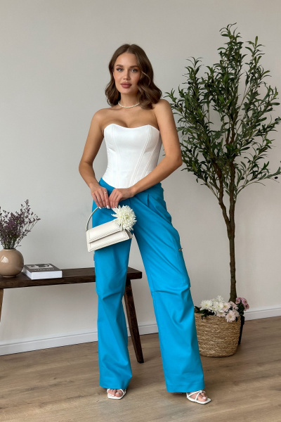 Брюки-карго расширенные книзу с карманами и шлевками Dilana VIP 1997 голубой - фото 3