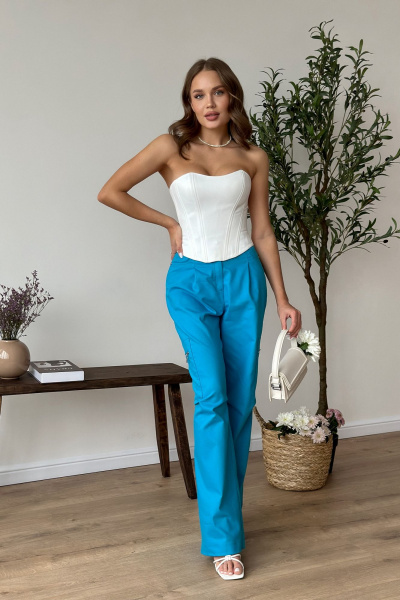 Брюки-карго расширенные книзу с карманами и шлевками Dilana VIP 1997 голубой - фото 1